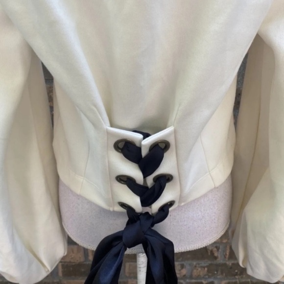 Anthropologie Maeve Ivory Bubble Long Sleeve Shirt Size Small Lace Up Back. - Picture 5 of 5